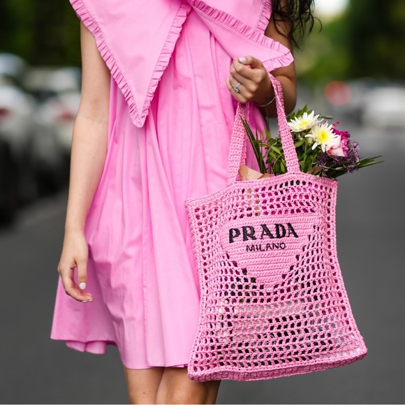 Prada Raffia Pink Tote Bag - Picture 13 of 16